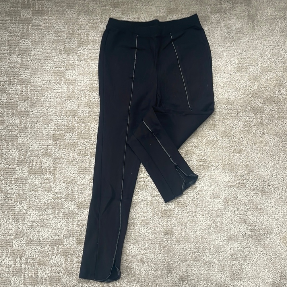 Black Business Pants with Faux Leather Stripe